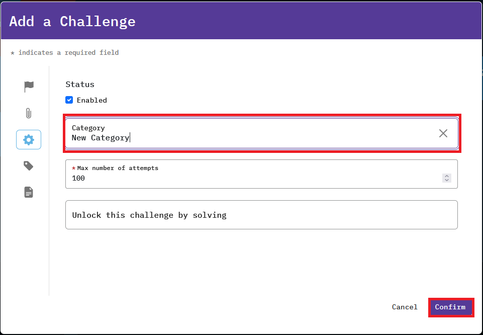 The category field is after the Status section.