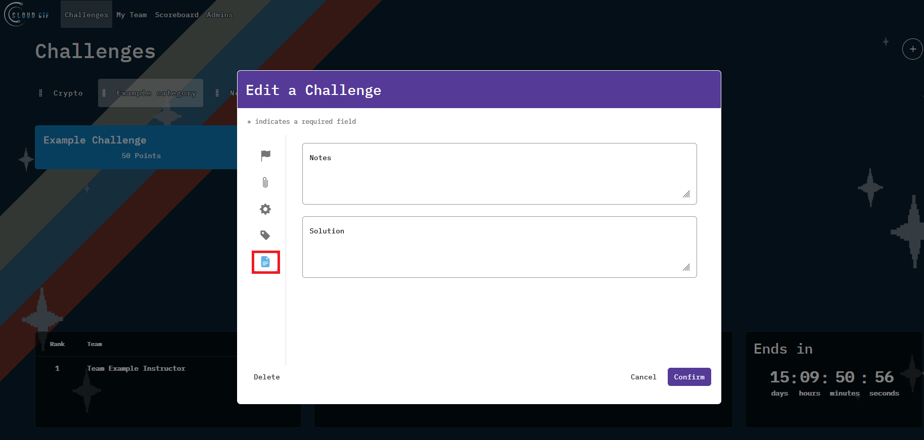 The Notes and Solutions icon is the last in the list on the left, after the Tag icon.