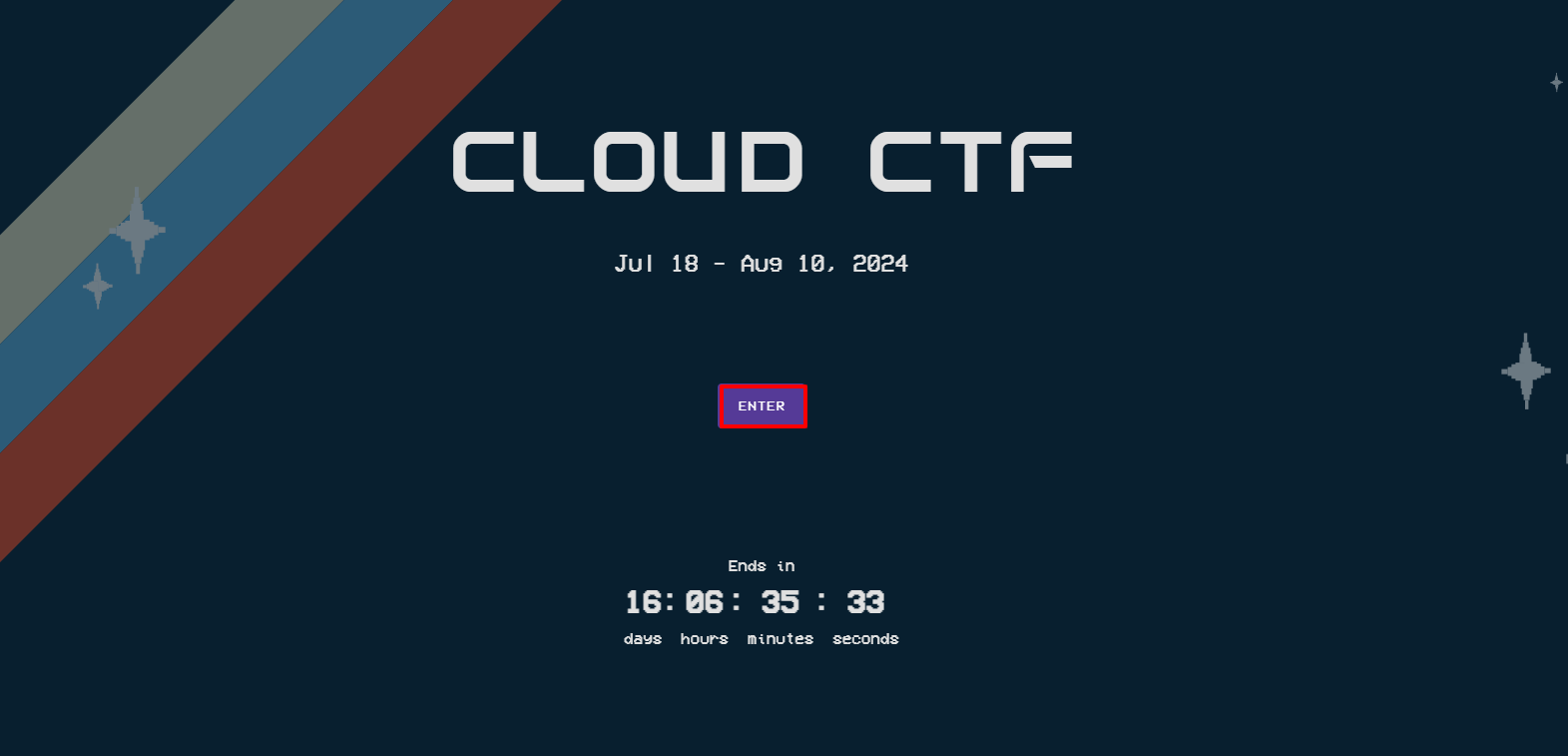 Here, underneath the dates of your Cloud CTF, in the middle of the screen, you can click the enter button to join a team and begin the competition.