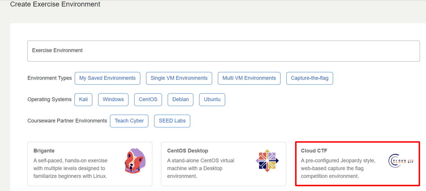 The exercise environments that can be chosen are in a tiled list.