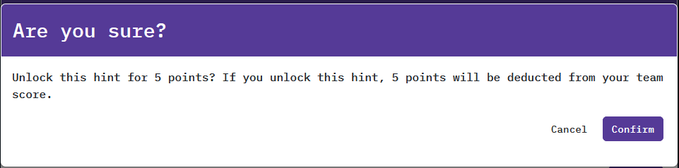 The hint pop-up will contain the buttons for Cancel and Confirm in the bottom right.