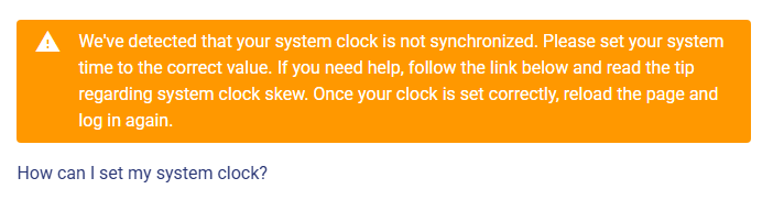 The warning message will appear on the login page and will replace the authentication buttons.