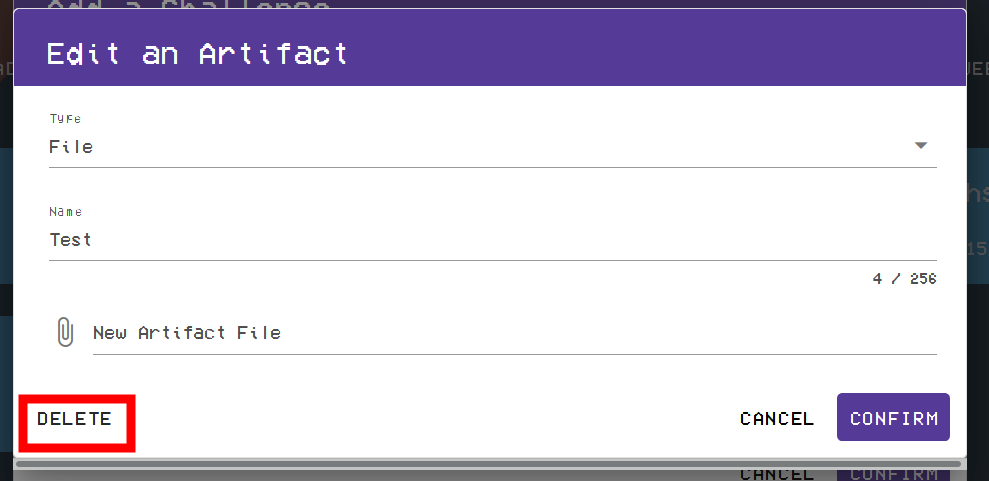 The confirm option is located in the bottom right of the window, and the delete option is located at the bottom left of the window.